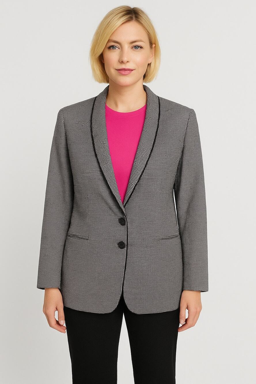 Vintage Escada Margaretha Ley Wool Silk Blazer Black white dot Made in Italy 42